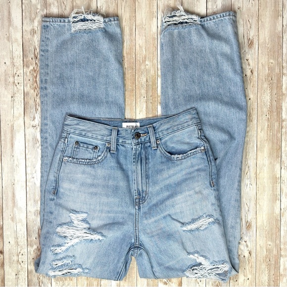 Pistola Distressed High Rise Straight Leg Jeans Size 26 Light Wash - Picture 7 of 12